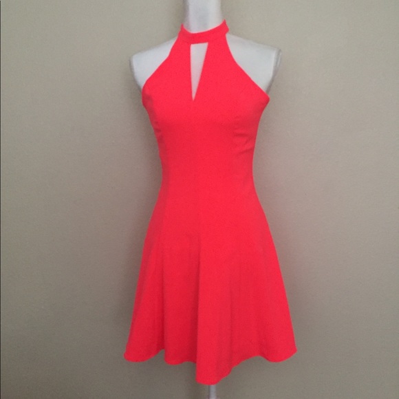 NWT Neon Hot Pink Halter Choker Dress Flare Hot Sexy Party Lovely - Picture 4 of 8